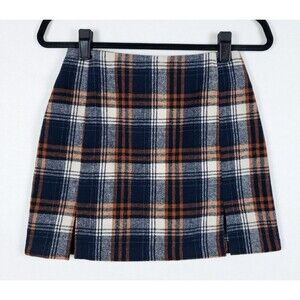 Brown Plaid Mini Skirt Academia Grunge Fuzzy Flannel Womens XS Coquette